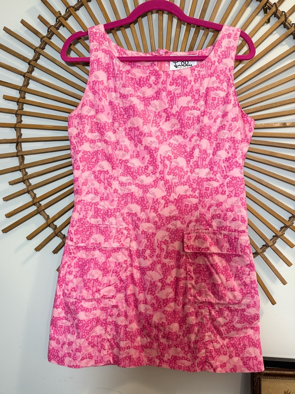 Vintage Lilly Pulitzer White Tag Pink Flamingo Dot Print Logo Mini Dress H2F